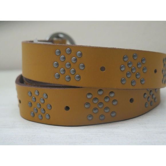LUCKY BRAND WOMENS SZ M/L COGNAC BROWN LEATHER SILVER TONED STUDDED BELT $60+ - Picture 5 of 9